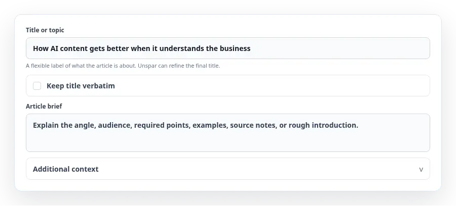 Unspar title and article brief fields