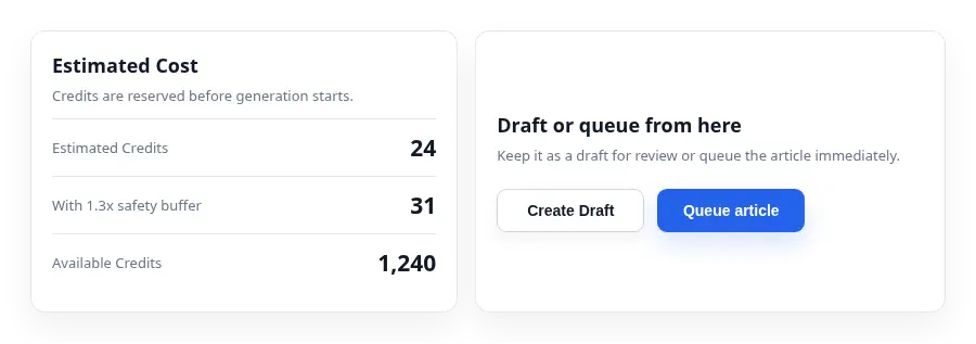 Unspar cost estimate and create draft buttons