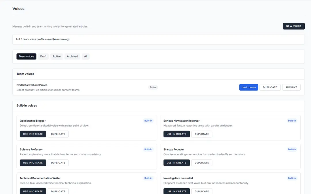 The voices list in Unspar with your own voices and built-in voices
